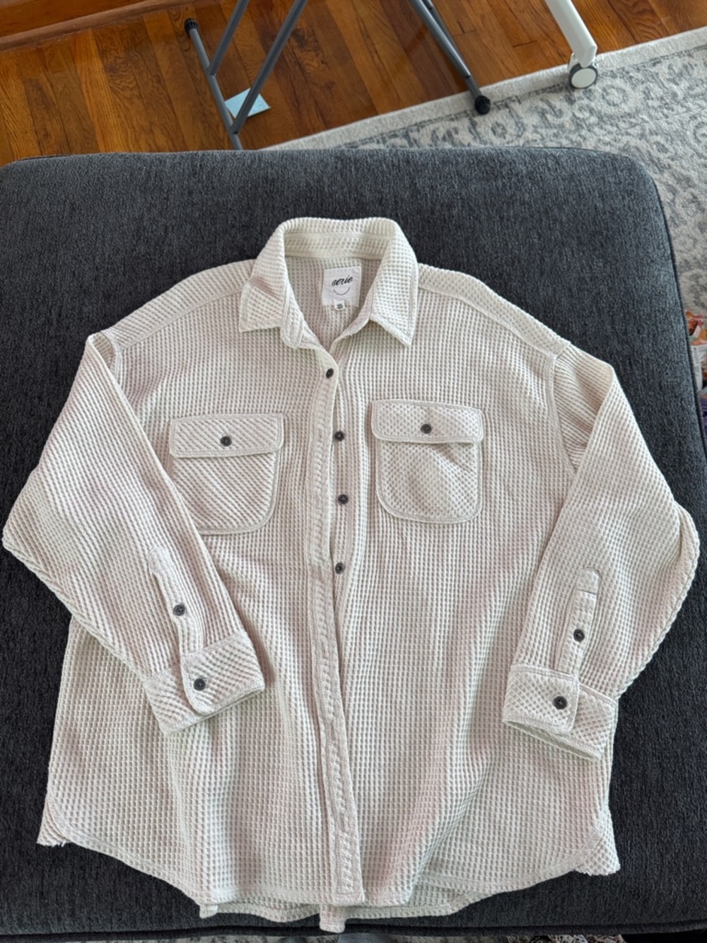 aerie Cream Waffle Knit Button-Up Shirt